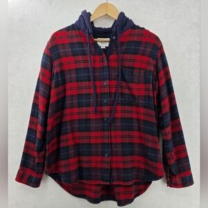 American Eagle Outfitters Hooded Shacket Button Down Flannel Women's Size Small